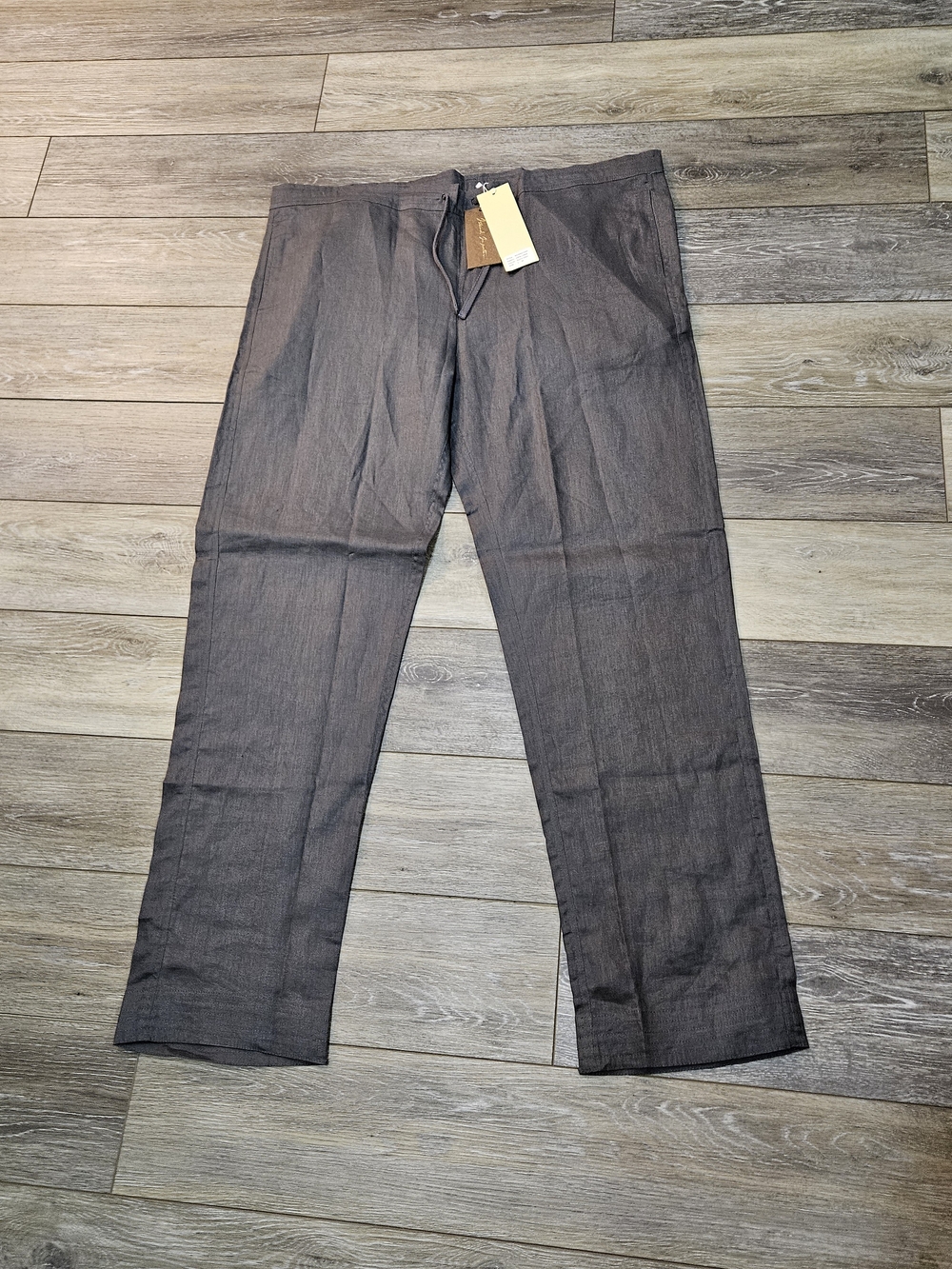 Island Importer Men's Charcoal Grey Straight-Leg Linen Pants Size 34 Or Large